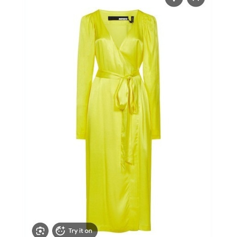 Rotate Birger Christensen Blazing Yellow Heavy Satin Wrap Dress Size 4